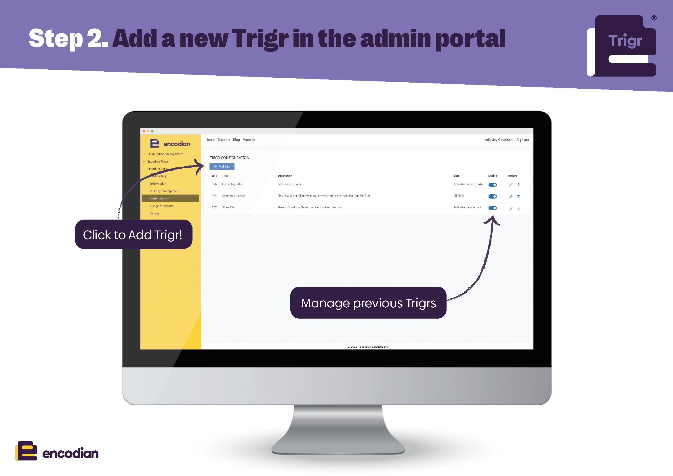 Add a new Trigr in the admin portal