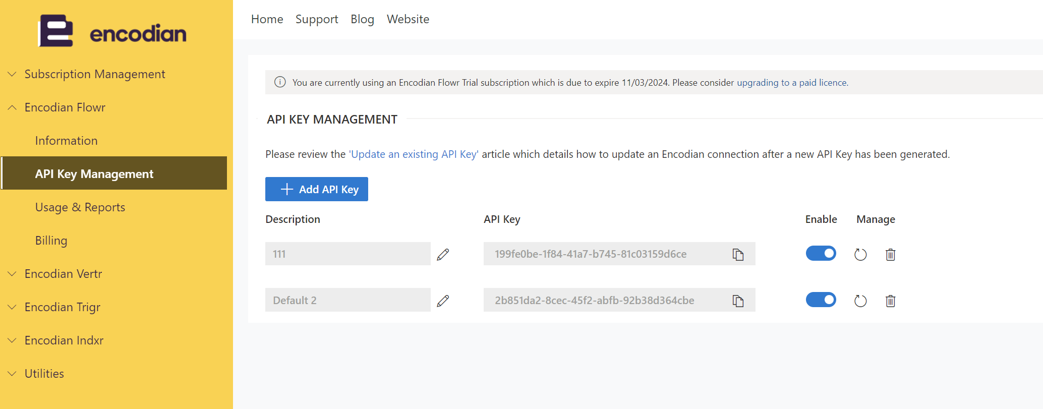 Encodian Flowr Enhanced API Key management