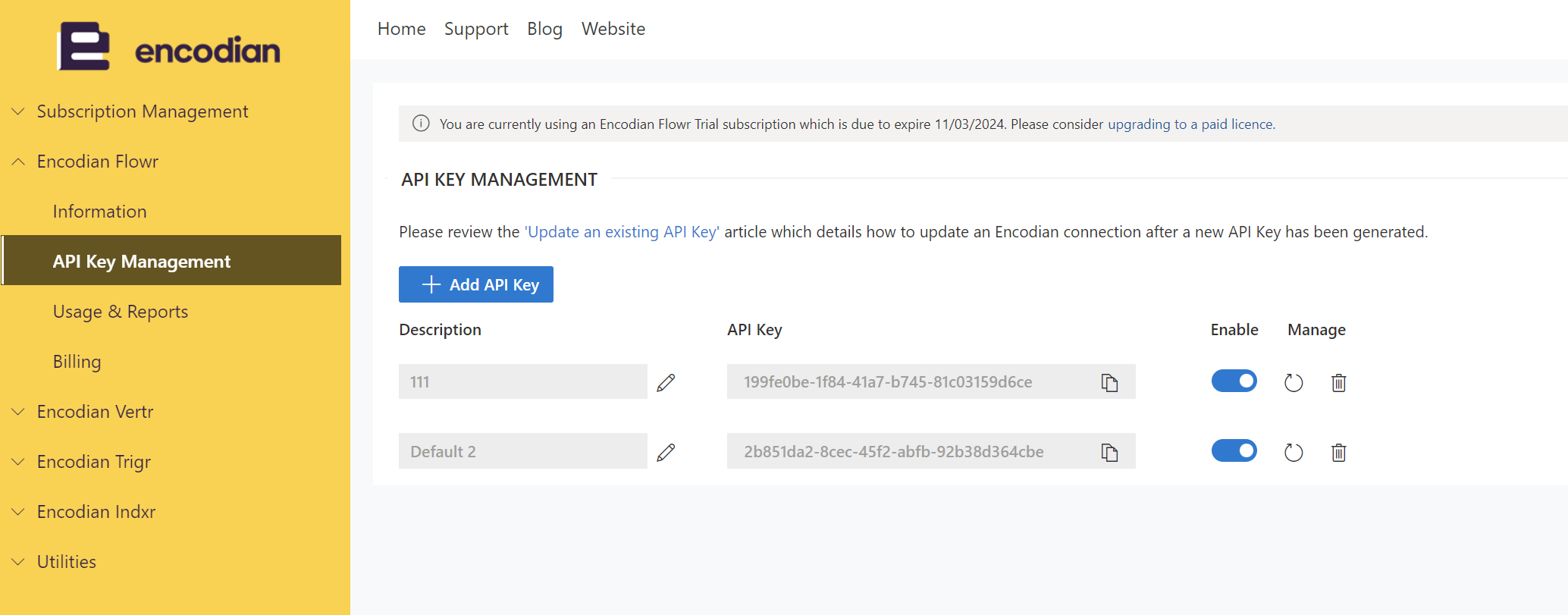 multiple API keys for one account