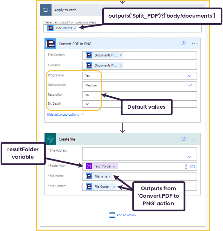 Split and Convert PDF Pages to PNG Files in Power Automate — Encodian