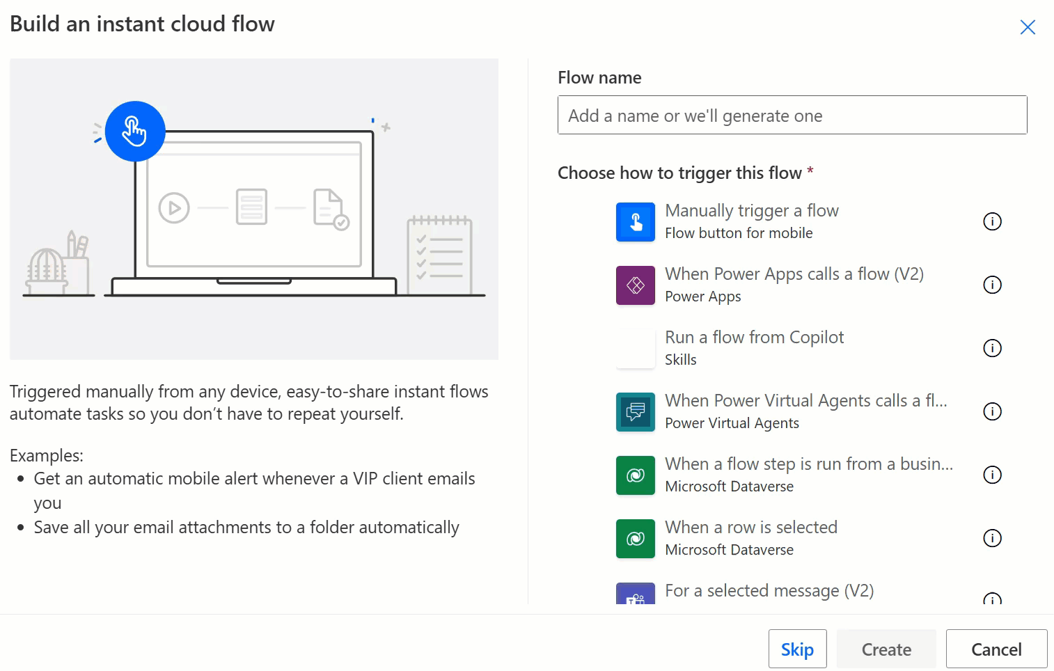 Build an instant cloud flow