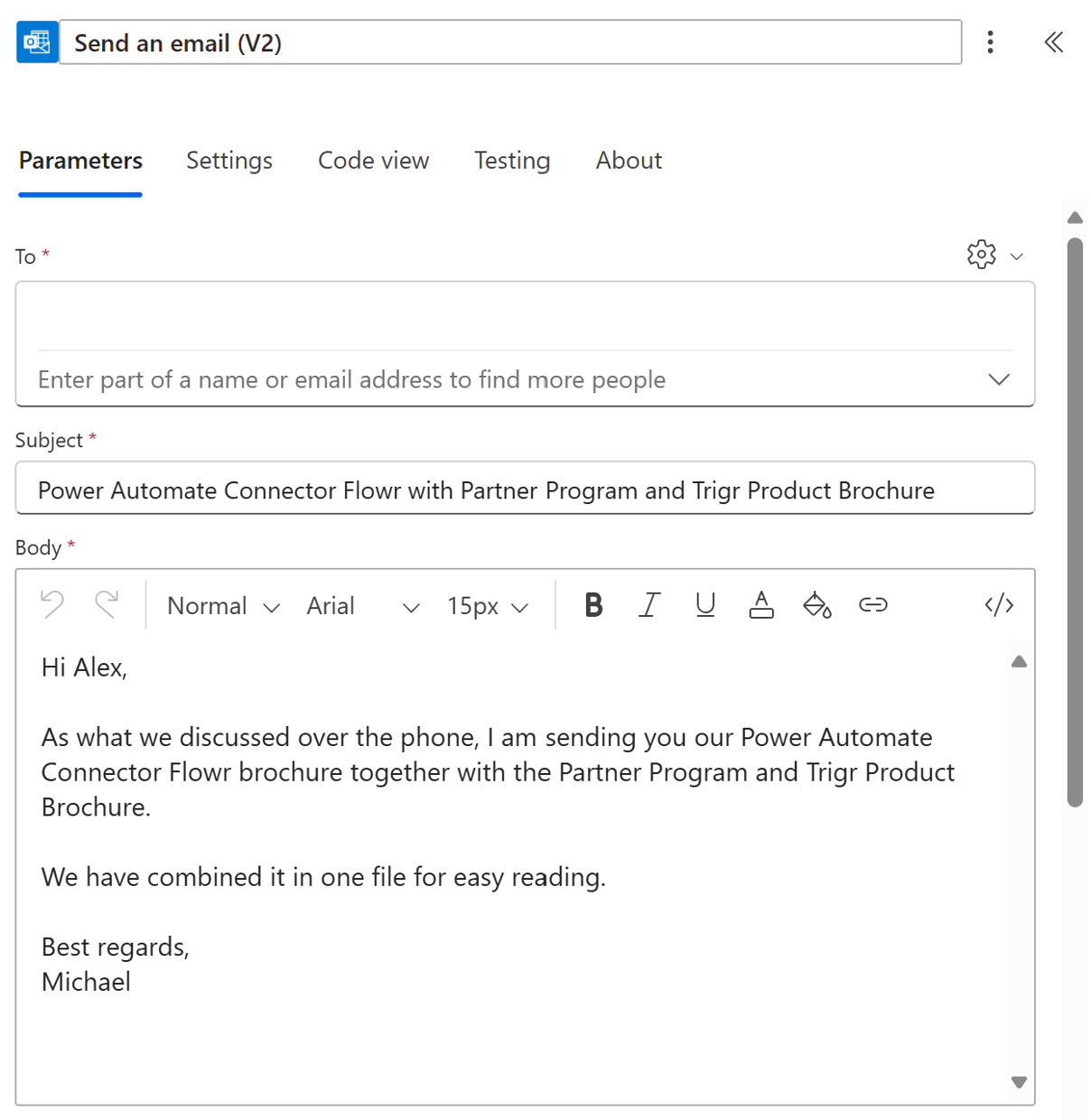 4. Add the ‘Send an email (V2)’ action