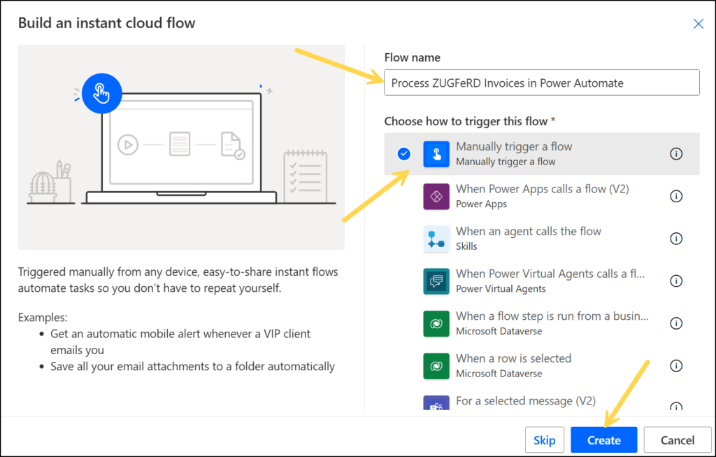 Create a manually triggered flow in Power Automate