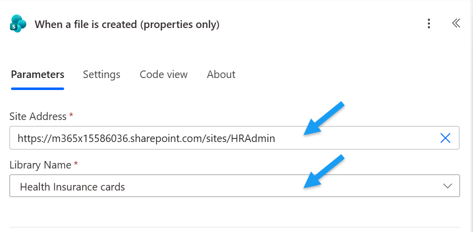 When a file is created - SharePoint trigger action configuration