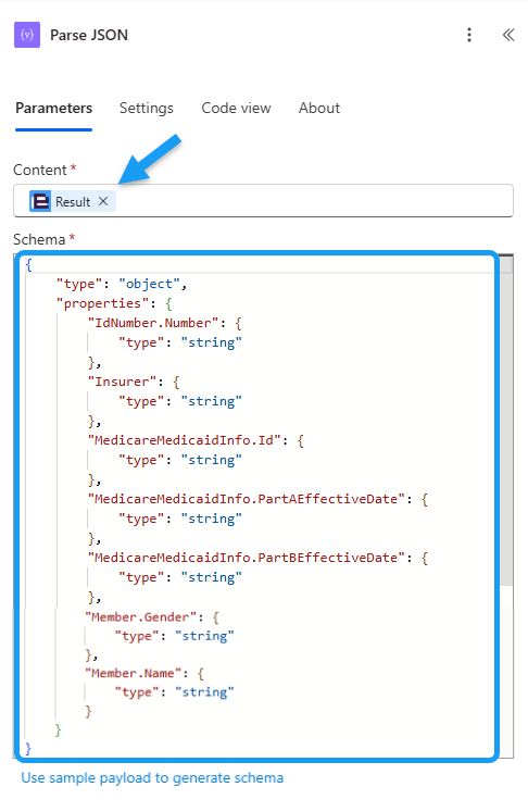 Parse JSON sample schema