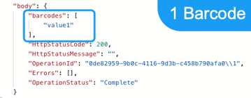 Output of Barcode - Read (AI) action when provided with a document containing 1 barcode