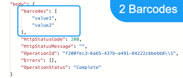 Output of Barcode - Read (AI) action when provided with a document containing 2 barcodes