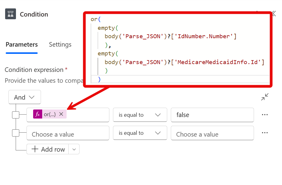 Condition expression to check whether required fields are returned from AI - Process Health Insurance Cars (US)