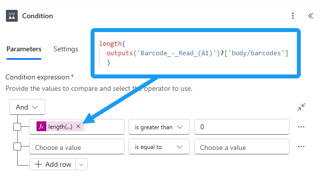 Condition expression that checks whether the length of returned array is greater than 0