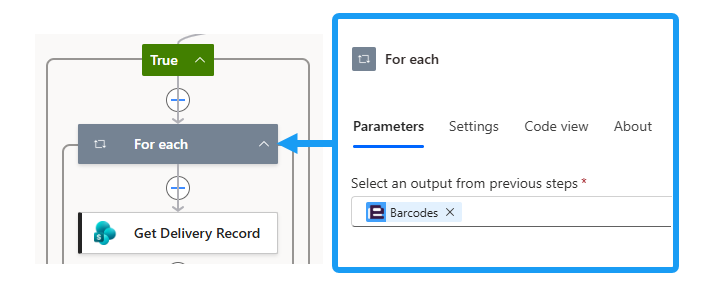 For each loop with Barcodes array as input