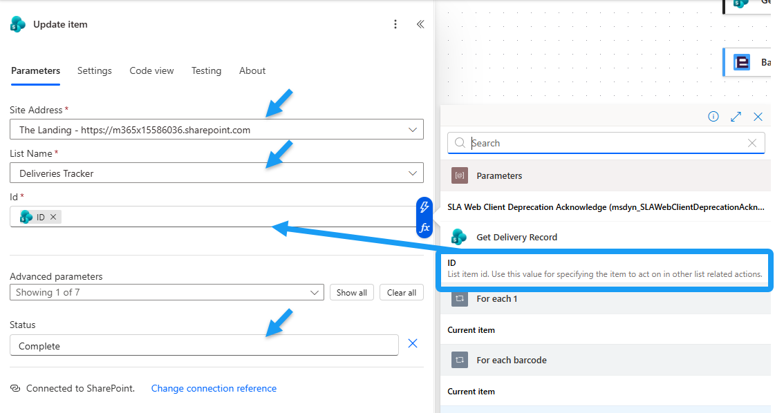 Update Item action with Status column set to 'Complete'