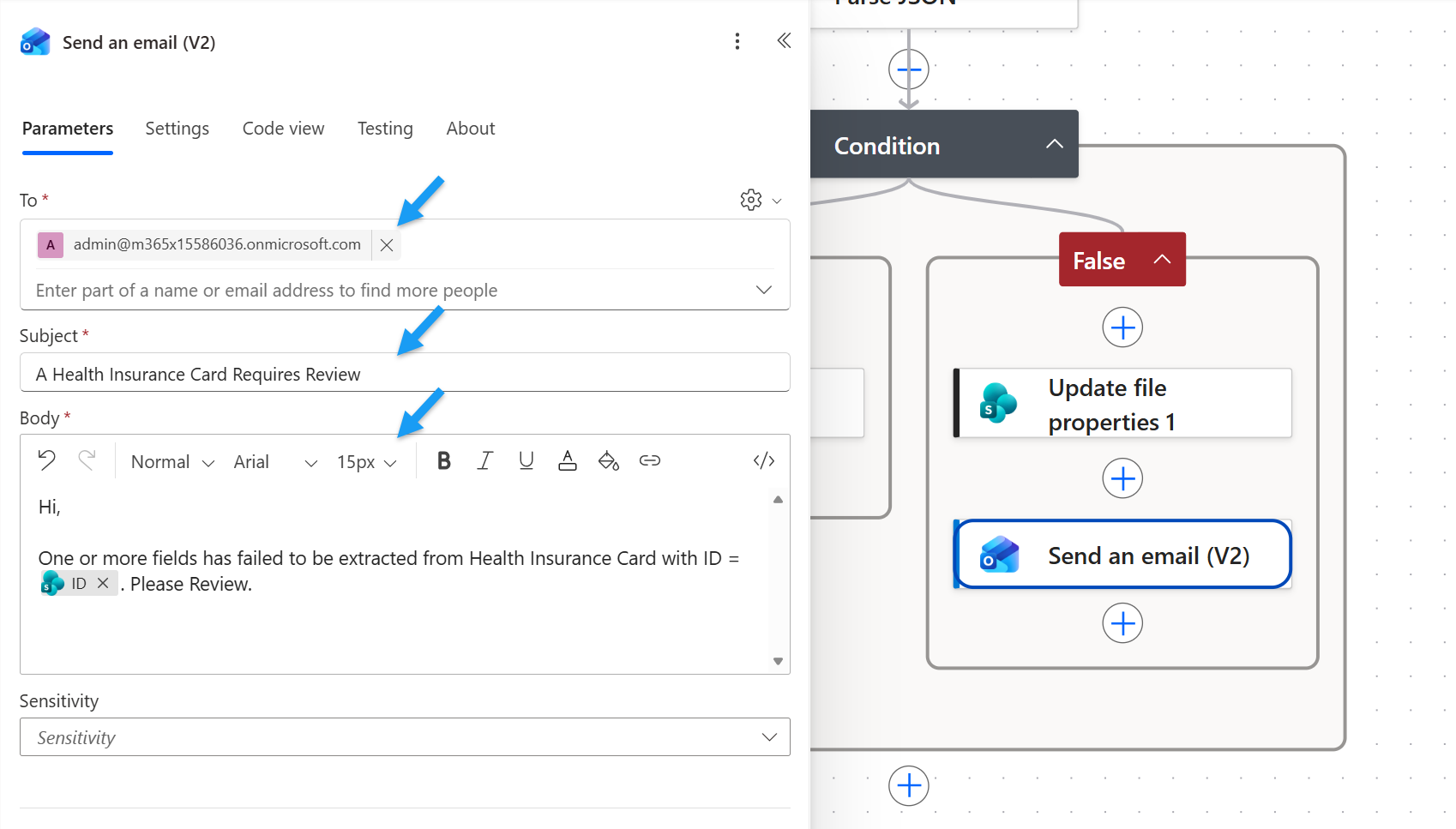 Send an email (V2) Outlook configuration