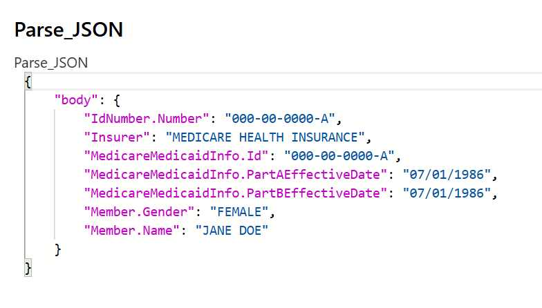 ParseJSON output when testing with sample card