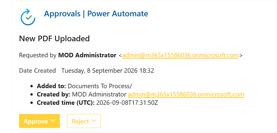 Approval sent for new pdf document